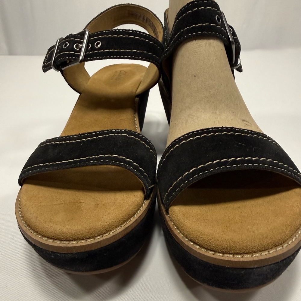 Comfort Wedge Clarks Black Suede Leather Aisley Orchid‎ Sandals Size 10